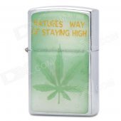 Leaf Pattern Fluid Fuel Lighter - Silver + Green