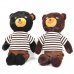Cute Bear Couple Toy Dolls w/ Stripe T-Shirt - Black + Brown Cute Bear Couple Toy Dolls w/ Stripe T-Shirt - Black + Brown