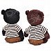 Cute Bear Couple Toy Dolls w/ Stripe T-Shirt - Black + Brown Cute Bear Couple Toy Dolls w/ Stripe T-Shirt - Black + Brown