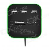 2-in-1 3-Port USB 2.0 Hub + SD / MMC / MicroSD / TF / MS / MSPD / M2 Card Reader