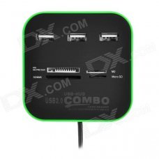 2-in-1 3-Port USB 2.0 Hub + SD / MMC / MicroSD / TF / MS / MSPD / M2 Card Reader 2-in-1 3-Port USB 2.0 Hub + SD / MMC / MicroSD / TF / MS / MSPD / M2 Card Reader
