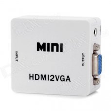 HDMI Female to VGA Female + 3.5mm Audio Jack Converter - White HDMI Female to VGA Female + 3.5mm Audio Jack Converter - White