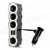 4 Sockets Car Cigarette Lighter Charger Adapter with Dual USB Ports - Black + Silver (DC 12V)