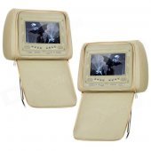 AST7002H-MIS 7" LCD Screen Car Headrest Monitor w/ Remote Controller / AV-IN - Khaki (2 PCS)