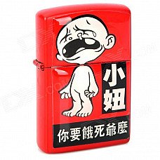 Funny Boy Pattern Stainless Steel Fuel Lighter - Red