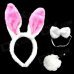 Cute Costume Party Holiday Rabbit Ears Headband + Bow Tie + Tail Set - White + Pink (3 PCS)