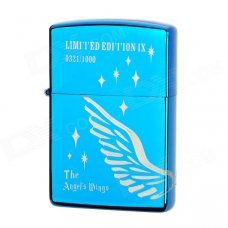 Earth Stylish Wing Pattern Windproof Fluid Fuel Lighter - Blue