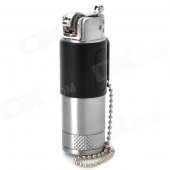 Thermos Style Zinc Alloy Butane Lighter w/ Chain - Black + Silver