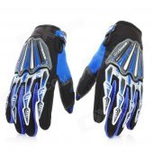 Scoyco Stylish Full-Finger Motorcycle Gloves - Black + Blue (Pair / L Size)