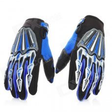 Scoyco Stylish Full-Finger Motorcycle Gloves - Black + Blue (Pair / L Size)