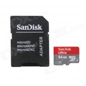 Genuine SanDisk Micro SDXC / TF Memory Card w/ SD Card Adapter - Grey + Red (64GB / Class 10)