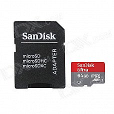 Genuine SanDisk Micro SDXC / TF Memory Card w/ SD Card Adapter - Grey + Red (64GB / Class 10)