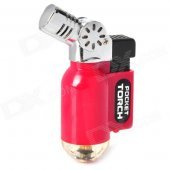 HJ-01 Portable Windproof Blue Flame Butane Gas Jet Lighter - Red + Silver