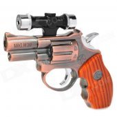 Gun Pistol Style Windproof Butane Torch Lighter w/ Red Laser & White LED Light - Copper (4 x AG3)