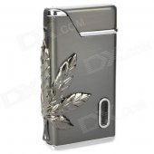 Windproof Marijuana Leaf Pattern Electroplating Butane Jet Lighter - Silver Black