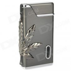 Windproof Marijuana Leaf Pattern Electroplating Butane Jet Lighter - Silver Black