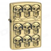 Nine Skull Heads Pattern Kerosene Oil Lighter - Bronze