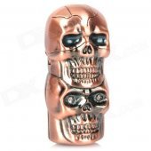 Two Skull Heads Pattern Windproof Butane Gas Lighter - Bronze