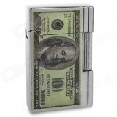 One Hundred Dollars Pattern Butane Gas Lighter - Silver