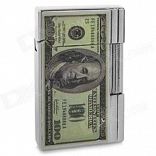 One Hundred Dollars Pattern Butane Gas Lighter - Silver