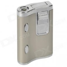 Dual Lamp Windproof Aluminum Alloy Butane Gas Lighter - Silver