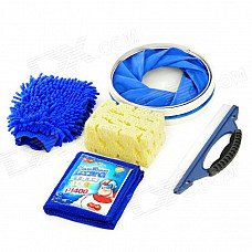 6-in-1 Auto Vehicle Car Washing Cleaner Bucket Towel Sponge Set - Blue