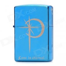 EARTH Love is Eternal Pattern Windproof Zinc Alloy Kerosene Oil Lighter - Blue