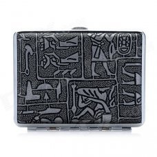 Carved Pattern Zinc Alloy + PU Leather Cigarette Case - Silver + Black