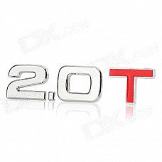 3D Cool 2.0 T Style Chrome Alloy Car Decoration Sticker - Silver + Red