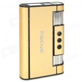 Focus YH007 Gold Wiredrawing Cigarette Case w/ Butane Jet Torch Lighter - Light Golden