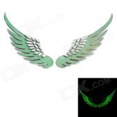 3D Glow-in-the-Dark Wing Shape Car Decoration Stickers - Silver + Green (2 PCS)