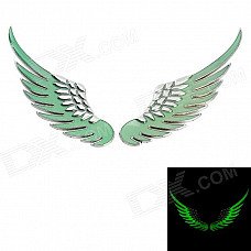3D Glow-in-the-Dark Wing Shape Car Decoration Stickers - Silver + Green (2 PCS)