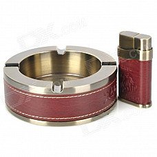 Fashion 2-in-1 HONEST Stainless Steel Butane Jet Lighter / Ashtray Set - Antique Brass + Brown Fashion 2-in-1 HONEST Stainless Steel Butane Jet Lighter / Ashtray Set - Antique Brass + Brown