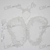 Halloween Butterfly Wings + Head Band + Wand - White (3-Piece Set)