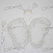 Halloween Butterfly Wings + Head Band + Wand - White (3-Piece Set)