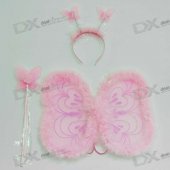Halloween Butterfly Wings + Head Band + Wand - Pink (3-Piece Set)