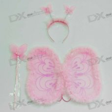 Halloween Butterfly Wings + Head Band + Wand - Pink (3-Piece Set)