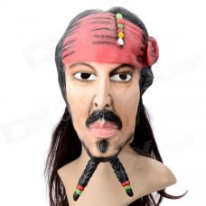 Halloween Costume Caribbean Pirate Jack Sparrow Wig Mask - Red + Black + Flesh Color