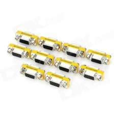 Aluminum Alloy VGA Female to VGA Female Adapters - Silver + Yellow (10 PCS)
