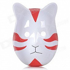 Cute Cat Face Shaped Plastic Full Mask w/ Strap - Red + White
