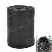 Quality Protective Fiber Leather Car Steering Wheel Cover - Black (37~38cm)