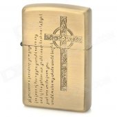 EARTH Cross Pattern Zinc Alloy Fuel Lighter - Golden