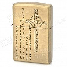 EARTH Cross Pattern Zinc Alloy Fuel Lighter - Golden