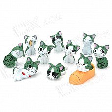 Cute Cat of Chis Sweet Home Plastic Doll Desk Ornaments Set - Green + White (10 PCS) Cute Cat of Chis Sweet Home Plastic Doll Desk Ornaments Set - Green + White (10 PCS)
