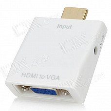 1080P HDMI Male to VGA Female Adapter w/ 3.5mm Audio Jack - White 1080P HDMI Male to VGA Female Adapter w/ 3.5mm Audio Jack - White