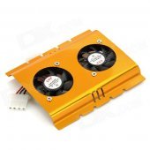 FS01 Dual-Fan 9-Blade Aluminum USB Fan for 3.5" HDD - Golden