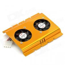 FS01 Dual-Fan 9-Blade Aluminum USB Fan for 3.5" HDD - Golden