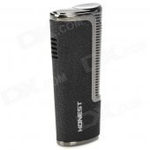 Stainless Steel Blue Flame Windproof Butane Jet Lighter - Black