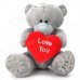 Cute Bear Tatty Teddy Holding Love Heart Short Plush Doll Toy - Grey + Red