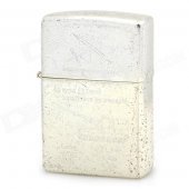 Retro Worn Tank Pattern Windproof Fluid Fuel Lighter - Silver